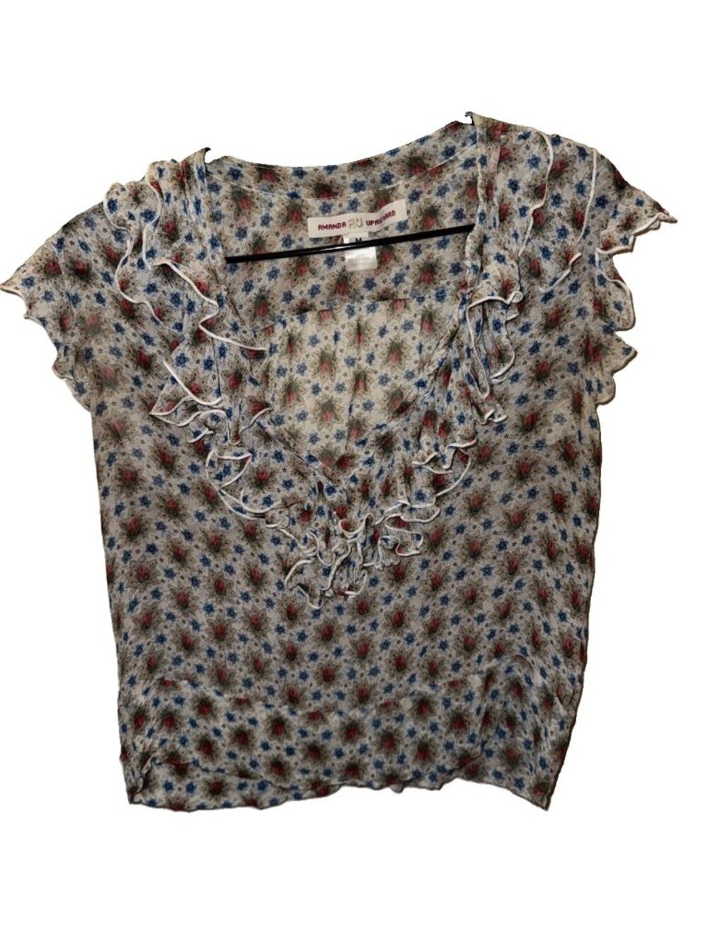 Amanda Uprichard Woman’s Ruffled Front Tank Top Silk PinkFloral SZ M